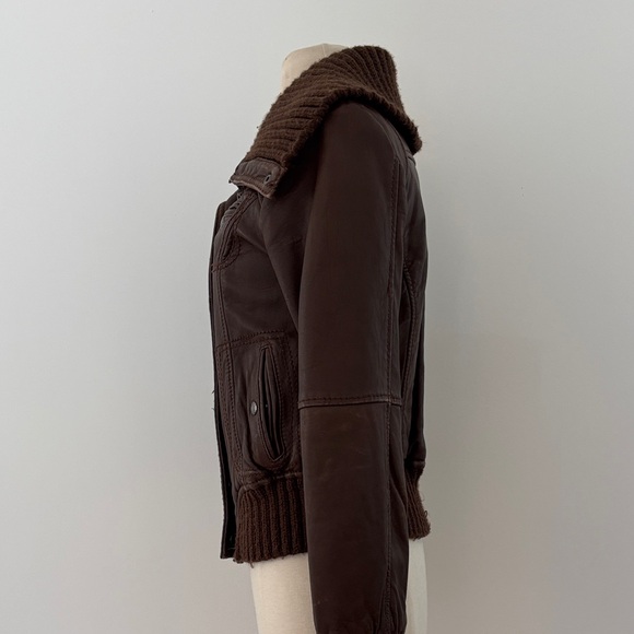 KORS Michael Kors Brown Leather Bomber Jacket - Picture 4 of 6